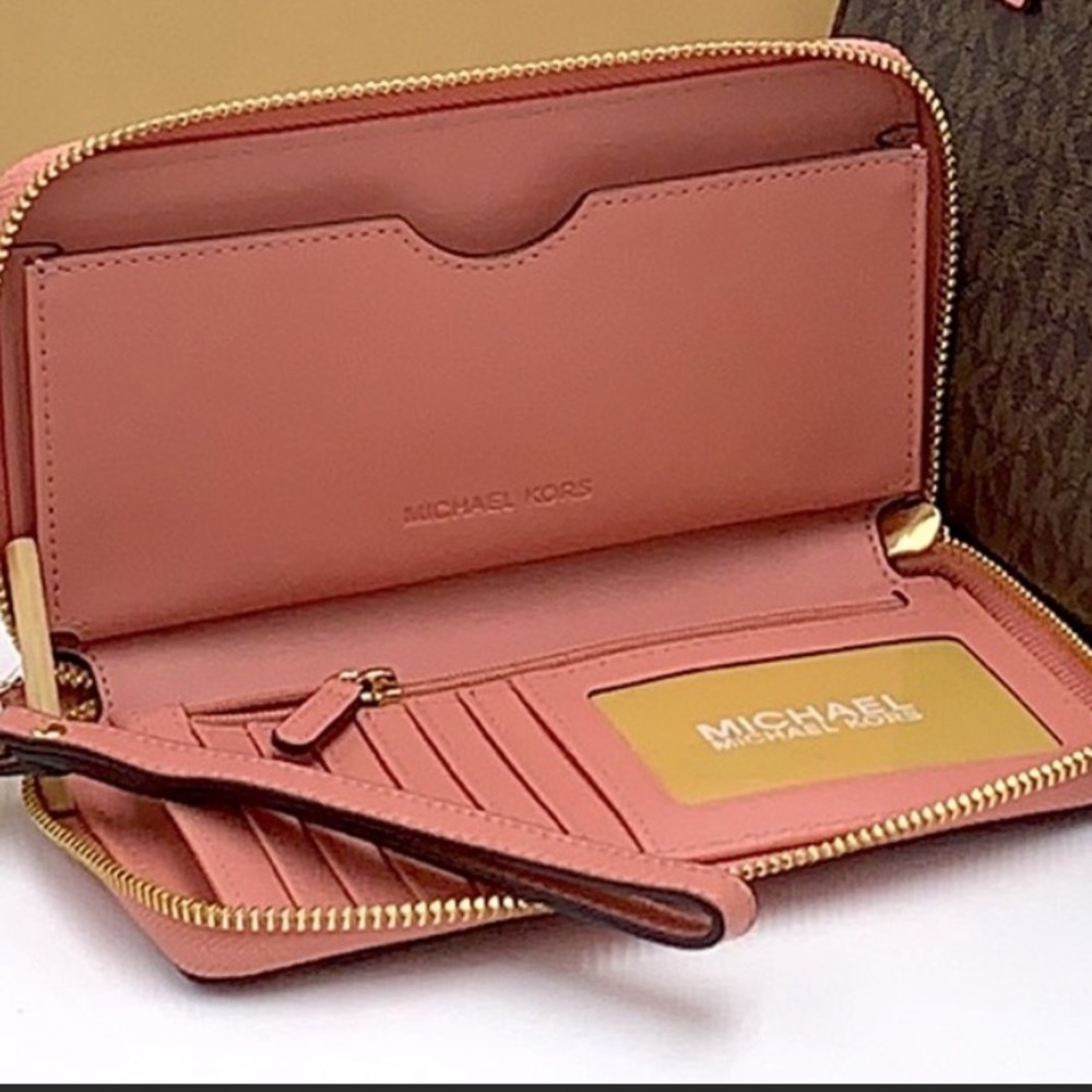 Michael Kors Jet Set Travel LG Flat MF Phone Case Sunset Rose - Picture 3 of 16